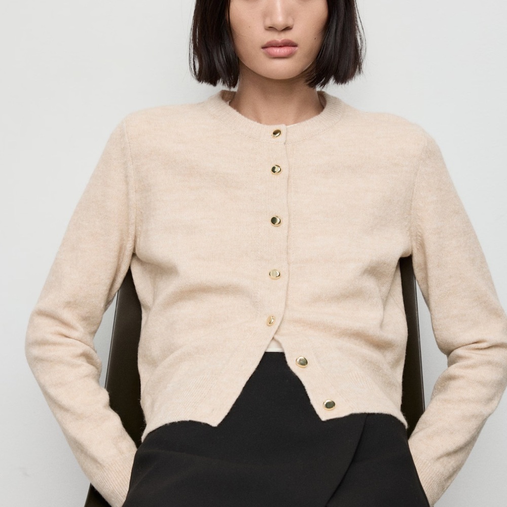 Mango Beige Button-Up Cardigan